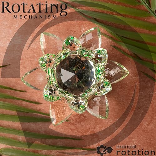 Image of FengShui Crystal Lotus Flower Showpiece & Paper Weight | Vastu Decor for Home & Office | Desk Decoration | Fengshui Items for Positive Energy, Wealth & Gifting |Green (Medium-10.5 x 5.5 CM)