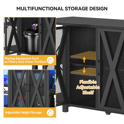 Image of DWVO Reptile Tank Stand Aquarium Stand with Power Outlet & LED Light, 75 /90 /120 Gallon Terrarium Stand Cabinet - Heavy Duty Fish Tank Stand for Turtle Tank, Reptile Terrarium, 2000LBS Capacity, Black