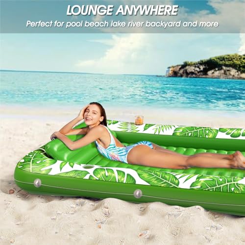 Image of Inflatable Tanning Pool Lounger Float - Jasonwell 4 in 1 Sun Tan Tub Sunbathing Pool Lounge Raft Floatie Toys Water Filled Tanning Bed Mat Pad for Adult Blow Up Kiddie Pools Kids Ball Pit (Green,XL)