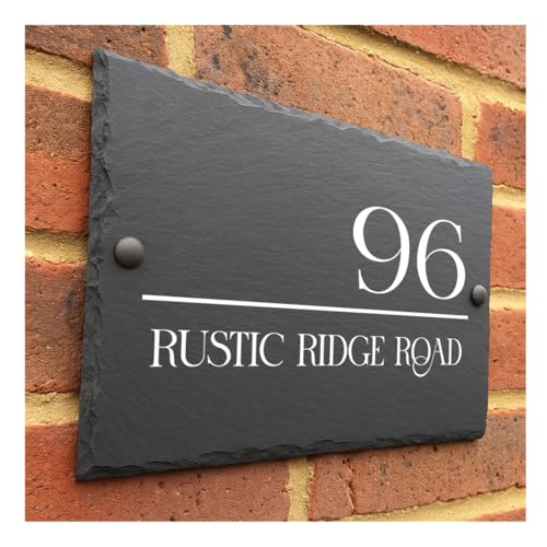 Crafted Memories - Rustic Slate House Sign | Personalised UV-Printed Address Plaque | Weather-Resistant | Easy Install | Slate House Numbers Plaques Split Address