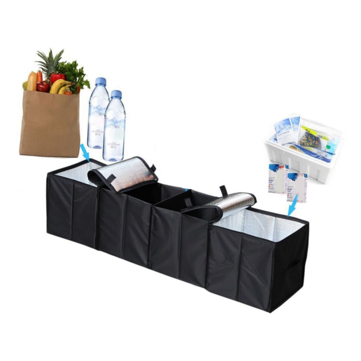 Yardwe 4cuadrículas Caja De Almacenamiento Para Maletero De Coche Organizador De Maletero Plegable Gran Capacidad Compartimentos Contenedor De Almacenamiento Para Automóvil