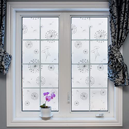 FILMGOO Window Privacy Film 4D Decorative Stained Glass Decals Static Cling Window Sticker Non-Adhesive(Dandelion,17.5 Inch x 6.5 Feet)