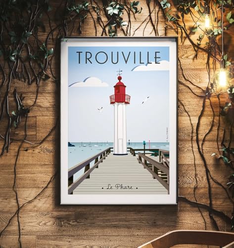 Phare de Trouville sur Mer affiche vintage Normandie poster illustré décoration murale