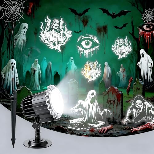 Halloween Projector Lights Outdoor 4 Rotating Dynamic Ghost Decorations Light Waterproof Scary Skull Holiday Lights for Yard Patio Window Garden Wall Party Decor Indoor & Outdoor