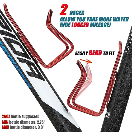 Image of USHAKE Water Bottle Cages for MTB Bikes - Lightweight Aluminum Alloy Holder Brackets - Easy to Install with Drilled Holes - 2 Pack Red