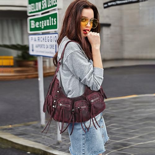 Image of Angel Kiss Hobo Bags Purse for Women Y2K Shoulder Bag Multi Pockets Designer Satchel Studded Handbags with Strap