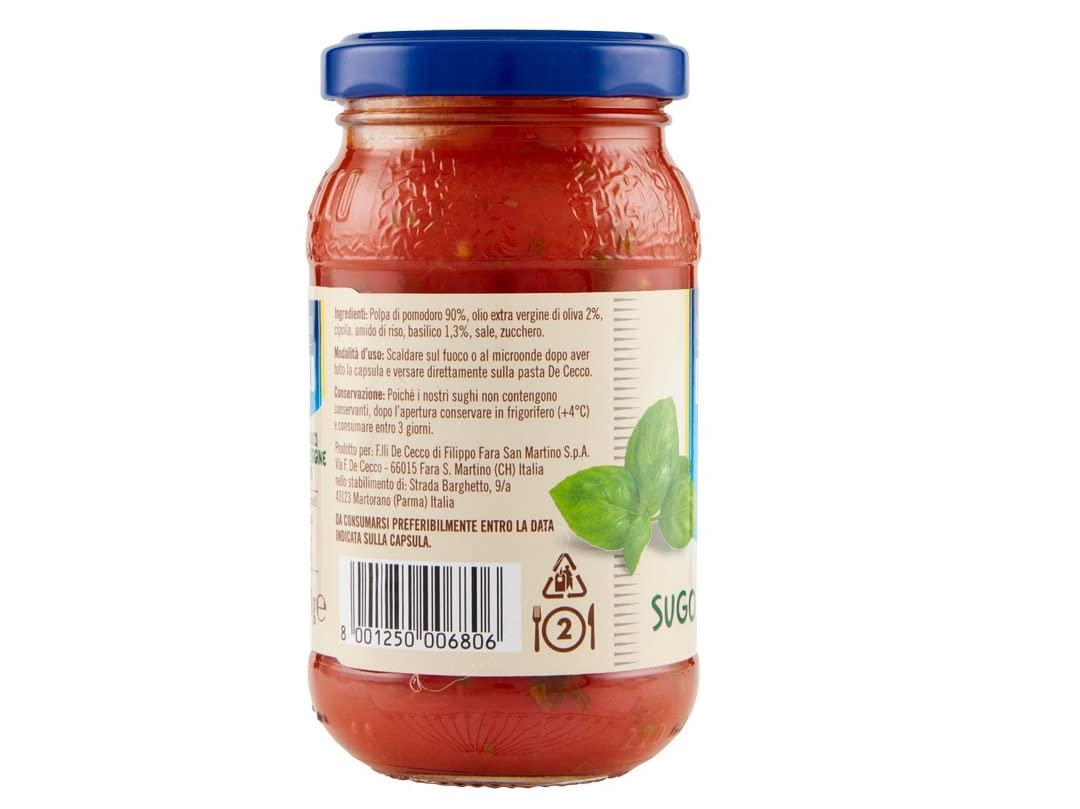 12x De Cecco Sugo al Basilico Genovese DOP Sauce mit Genoveser Basilikum mit 100% italienischen Tomaten 200g