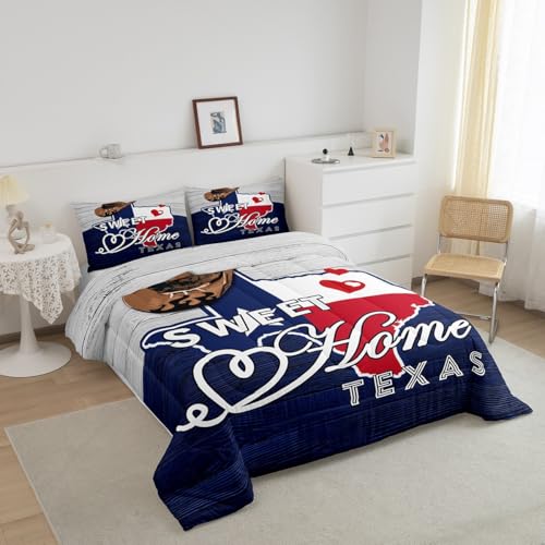 Image of Feelyou Texas Star Comforter Full Size American Flag Bedding Set Boys Girls Cowboy Comforter Patriotism Duvet Insert Bed Set 2Pcs