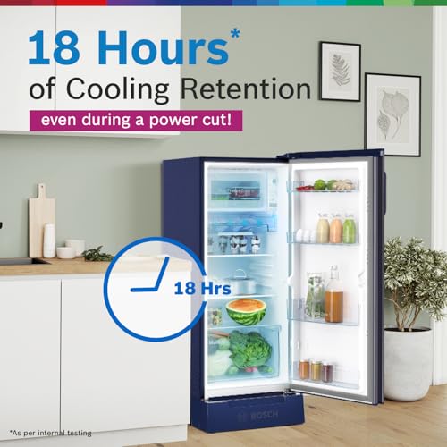 Image of Bosch 187 L,3 star,Smart Inverter,Direct-Cool Single Door Refrigerator,Feather Blue(CST18B33PI)|18 Hrs Cooling Retention |Super Freeze|XL Vegetable Box|Base Drawer|Beverage Space|2.5x Faster Cooling