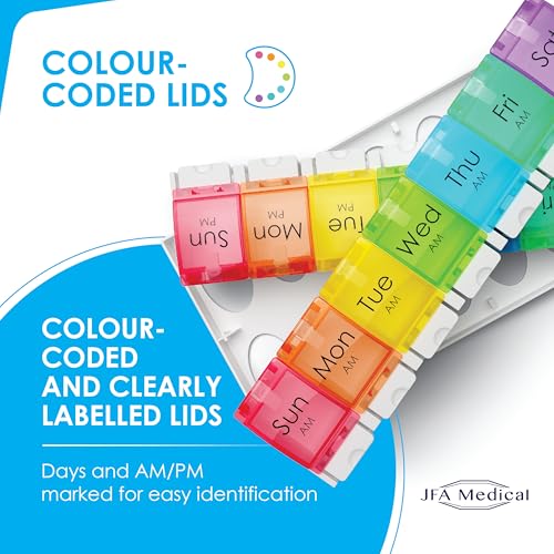 JFA Medical Weekly Pill Box Organiser/Reminder for Medicines Supplements, Vitamins, 7days, 2 compartments per Day - Image 6