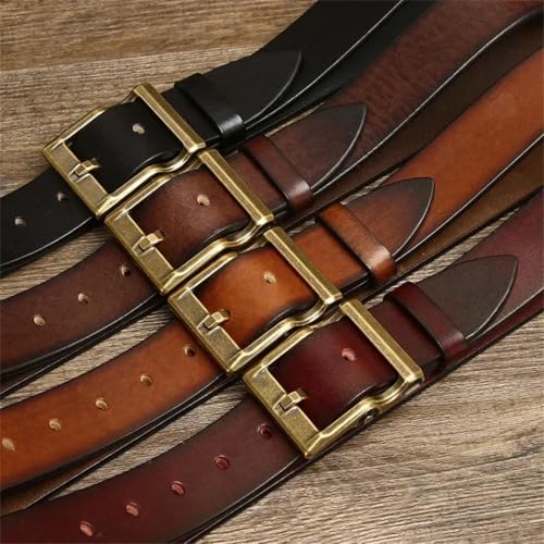 Men Leather Belt Genuine Cowhide Smooth Brass Buckle Strap2