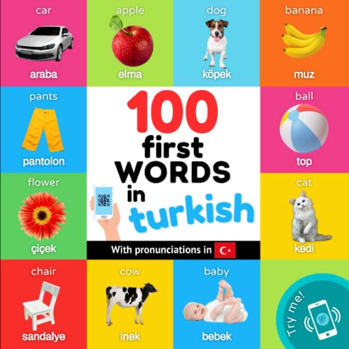 Image of 100 first words in turkish: Bilingual picture book for kids: english / turkish with pronunciations (Learn Turkish)