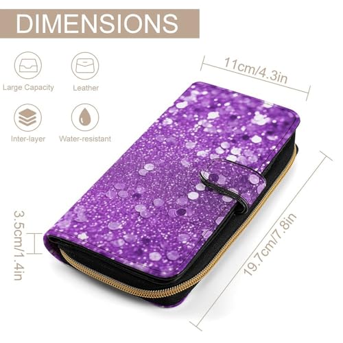 Fashionable Large-capacity Sparkling Purple Glitter Printed Leather Multifunctional Wallet for Men And Women, Multi-card Slot Business Casual Wallet2