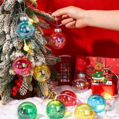 Neioaas 60 mm transparente, schillernde Kunststoffkugeln, 12-teiliges Ornament-Set (mehrfarbig)