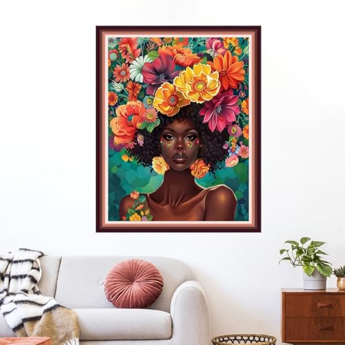 Image of Funxvoot Stamped Cross Stitch Kits for Beginners or Adults Embroidery Starter Patterns | DIY Printed Cross Stitch Kits Needlepoint for Adults or Kids 11CT-IFlower Girl 16x20 inch