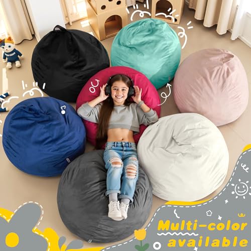 Image of HABUTWAY 2FT Bean Bag Chair, 2' Beanbags Small Bean Bag Chairs with Filling, Teardrop Bean Bag Chair Luxurious Velvet Ultra Soft Fur with Removable Cover(Light Grey New)