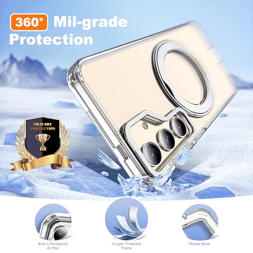 Image of Compatible with Samsung Galaxy S24 Plus Case with 360Rotatable Magnetic Ring Stand Compatible with Mag-Safe Military Protection Shockproof Transparent Phone Case for Galaxy S24+,Clear