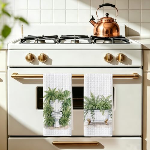 Image of 2 Pcs Sage Green Eucalyptus Hand Towels, Eucalyptus Bathroom Decor | Eucalyptus Botanical Tea Kitchen Towels, Sage Green Toilet Bathtub Decorative Hand Towels 24x14 Inch