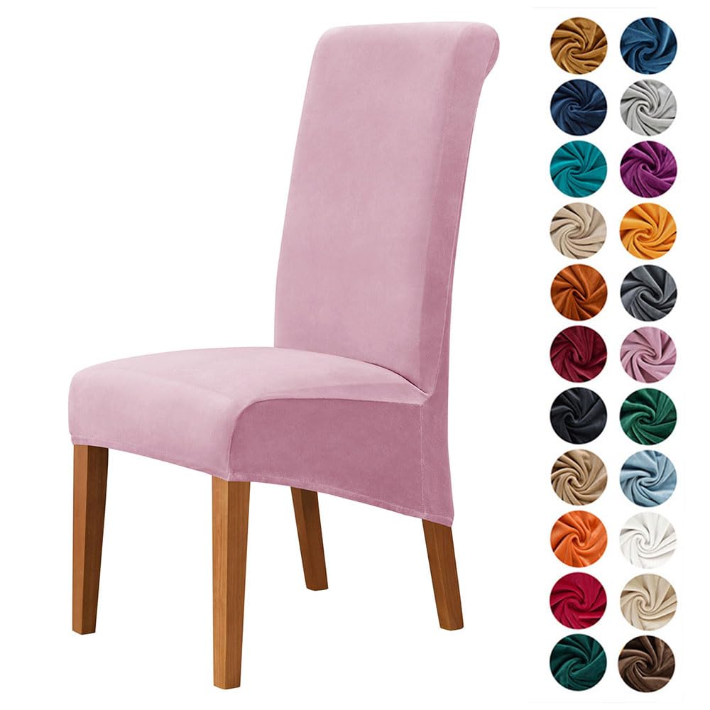 Highdi Dining Chair Covers for Wedding Banquet Party Decoration, Solid Color Velvet Stretch High Back Chair Slipcovers Washable Chair Protector Elastic Seat Covers (2 pcs,pink)