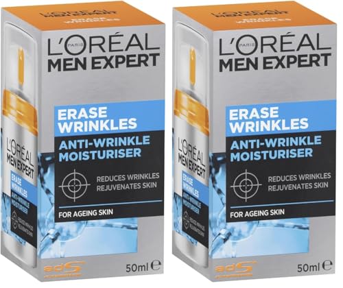 L'Oreal Paris Men Expert Erase Wrinkles Moisturising Cream For Men, Firms and hydrates, 50ml (Pack of 2)