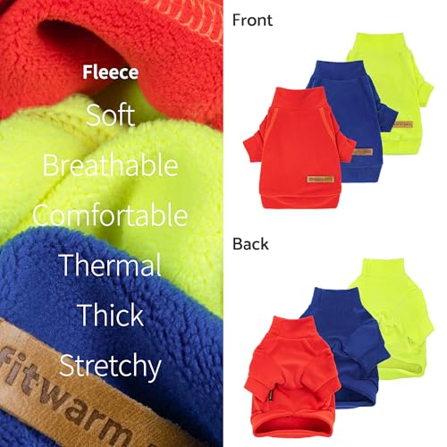 Image of Fitwarm 3 Pack Classic Fleece Dog Sweater, Winter Clothes for Small Dogs Boy Girl, Turtleneck Dog Sweatshirt, Pet Apparel, Orange Red, Royal Blue, Neon Yellow, XS