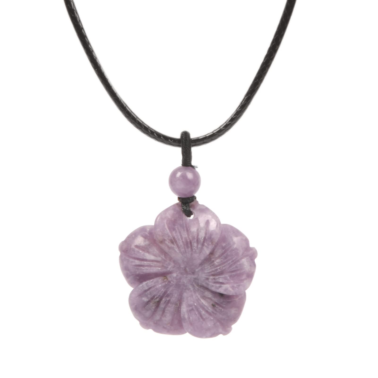 Hand Carved Healing Crystals Gemstone Hawaii Flower Pendant Hand Weaving Wax Rope Necklace 22 inch