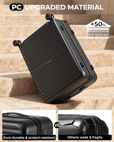 Image of LONG VACATION Luggage Sets, PC Lightweight Suitcase with Spinner wheels, 3 Piece Luggage Set with TSA Lock, Hard shell Suitcase Set, Checked Travel Suitcase (Black, 3 Piece Set)