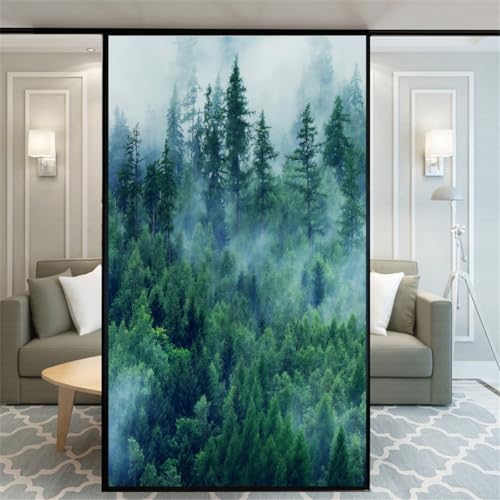No Glue Window Film Privacy Forest Decorative Frosted Glass Door Window Covering Window Decals Window Sticker 65x110cm(25.6