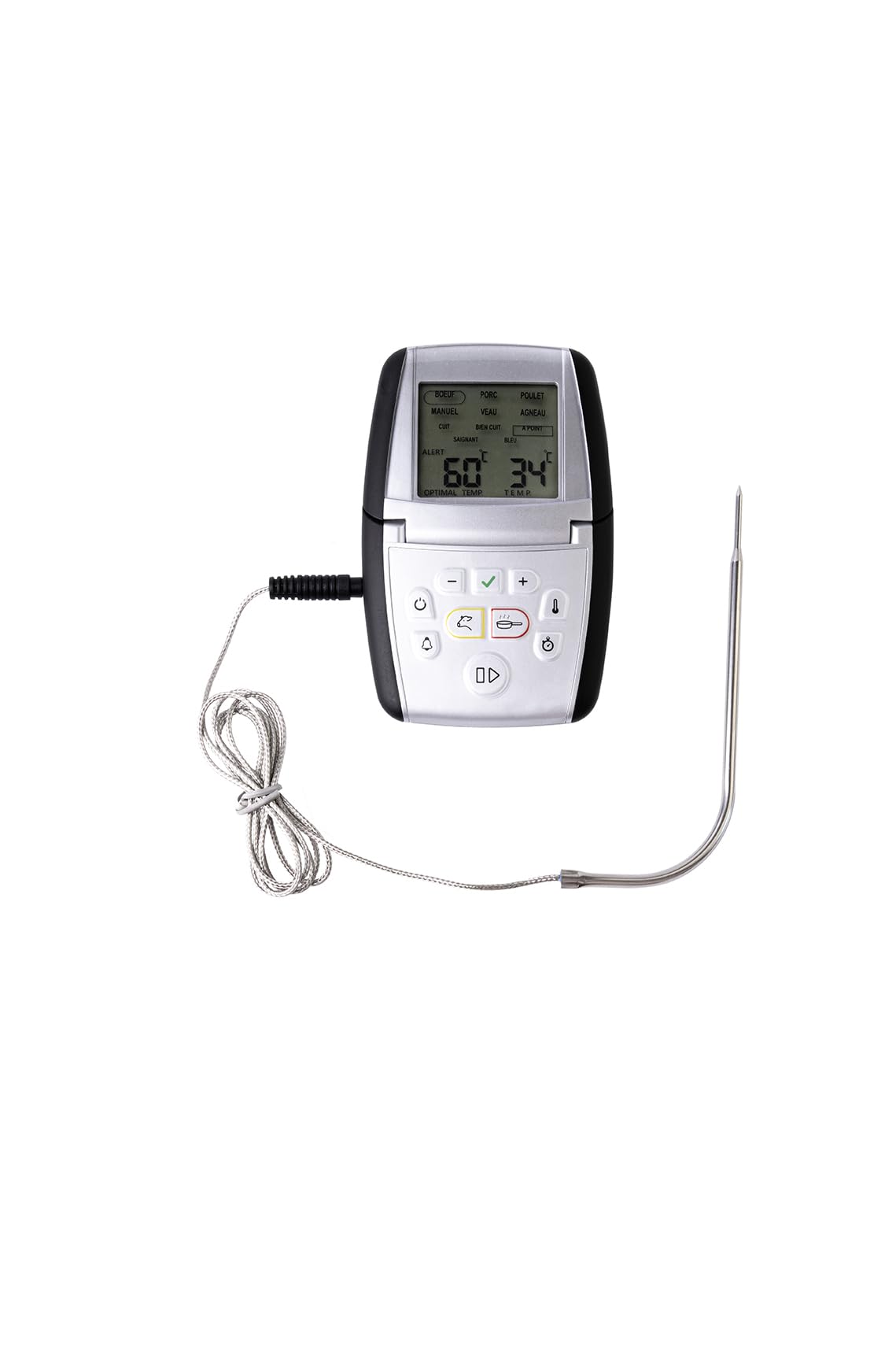 Mastrad - Bratenthermometer m°classic+ – Digitales Fleischthermometer mit Sonde – Ofenthermometer mit Alarm – Kerntemperaturmesser 0–210°C – Für Ofen, Grill & Induktion