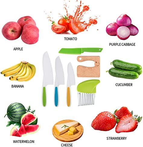 JETFLIP 6PCS Kids Kitchen Knife Set, Kids Kitchen Safety Knives, Reusable Plastic Children's Cooking Knives, Kids Cutting Knife with Serrated Edges for Fruit Vegetable Salad Cake Knives