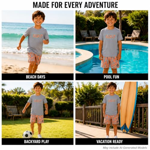 Image of Volcom Baby Boys Swim Set - 2 Piece Short Sleeve Swim Shirt Graphic Tees & Board Shorts - Infant Toddler Little Boys Swimsuit