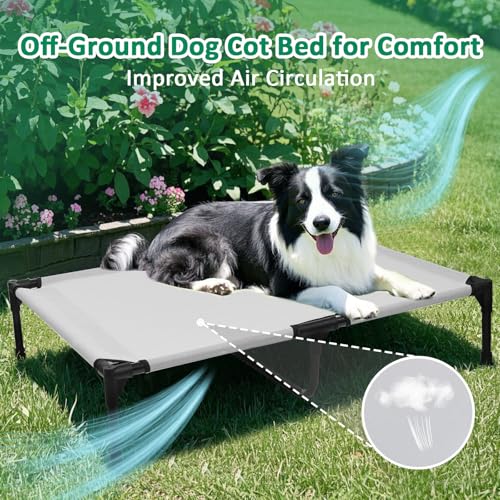 Elevated Dog Cots Beds for Large Dogs, Raised Outdoor Dog Bed with Frame, Lifted Pet Hammock Beds with Breathable Mesh, Non Slip, Easy to Clean, Grey - Image 3