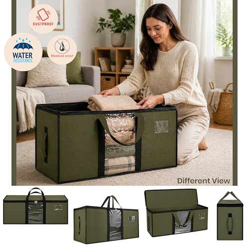 Image of Storite Jumbo Super-Size 78L Canvas Moisture Proof MultiPurpose Heavy Duty Storage Bag for Toys /Stationery /Blankets /Clothes /Moving Bag With Strong Reinforced Handles Rectangular OliveGreen(84x26x36cm)