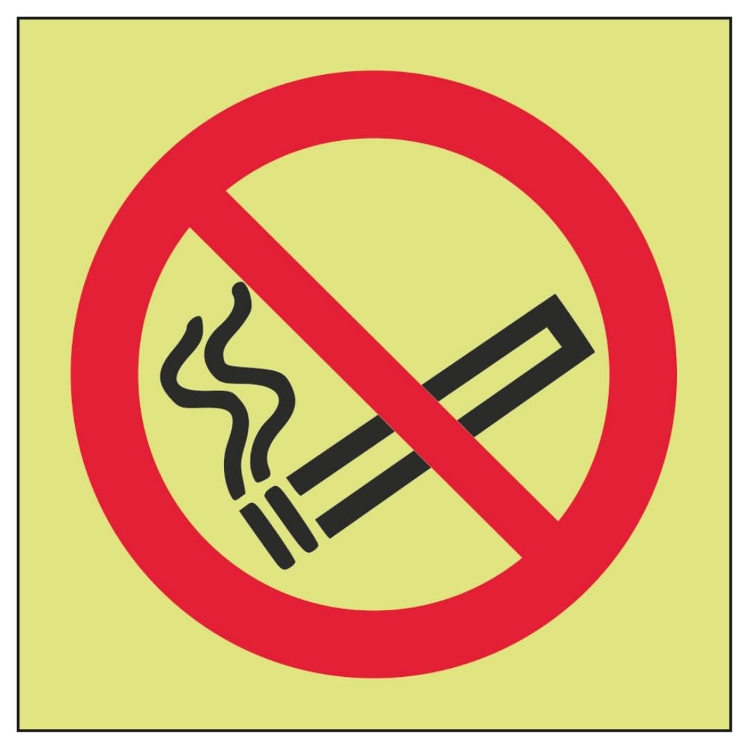 V Safety No Smoking Symbol 100 x 100 mm - Glow In The Dark Self Adhesive Vinyl Safety Sign