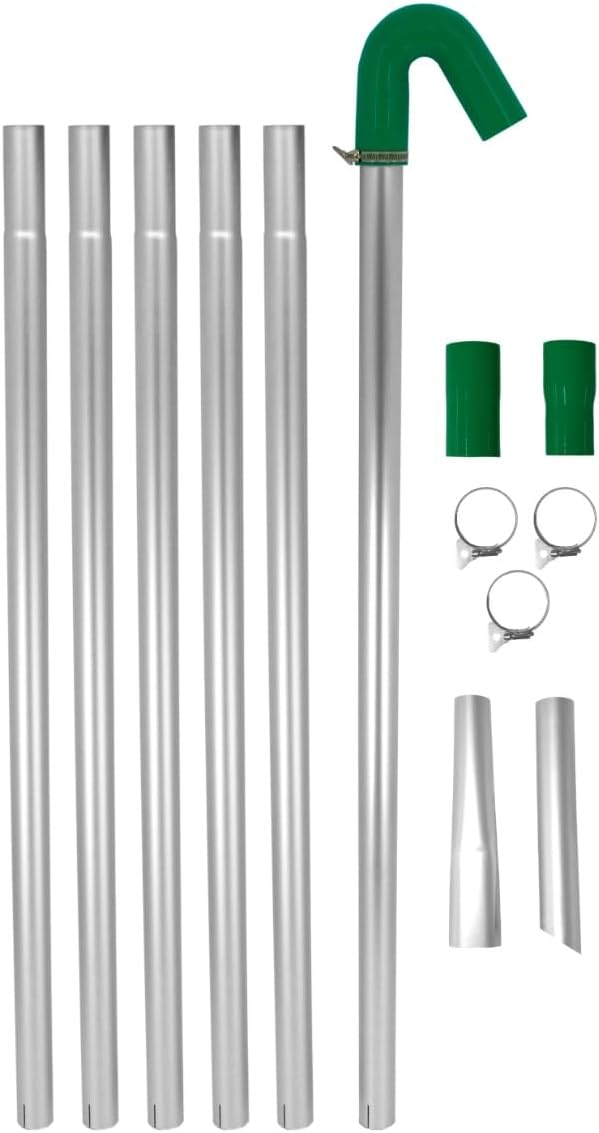 Gutter Vacuum Pole Kit 24ft Long Reach Drain Pipe Sucker Hoover Cleaning System 1.2m to 7.2m 51mm Pole Diameter 700g Per Tube Aluminium Tubing Nozzles Silicone Hose Adaptor U Bend Neck Jubilee Clips