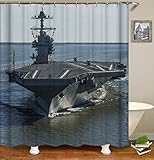 Fabric Shower Curtain US Navy Aircraft Carrier Fighter Plane Helicopter Machine Washable Digital...