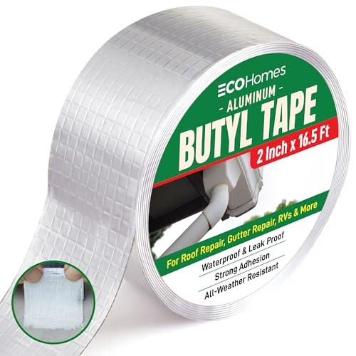 ECOHomes Aluminum Butyl Tape Waterproof Aluminum Foil Tape for Leaks (2 Inch Wide) | Butyl Seal Tape for Roofs Gutter Repair Gutter Holes Pipes Metal Roof Patch RV Plumbing and Outdoor Sealing