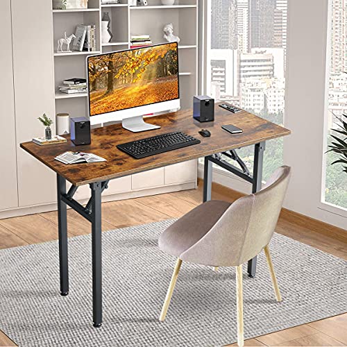 Temi 31.5'' Computer Desk With Power Outlet, Home Office Writing Desk, Study Table Workstation, Stable Metal Frame, Rustic Brown #TOP4