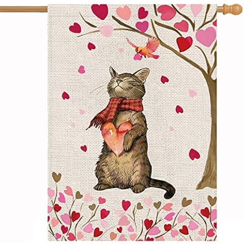Valentinstag Haus Flagge Liebe Herz Katze Vertikal Doppelseitiger Happy Valentine's Day Hochzeit Jahrestag Home Outdoor Dekorationen 71 x 101 cm Cover