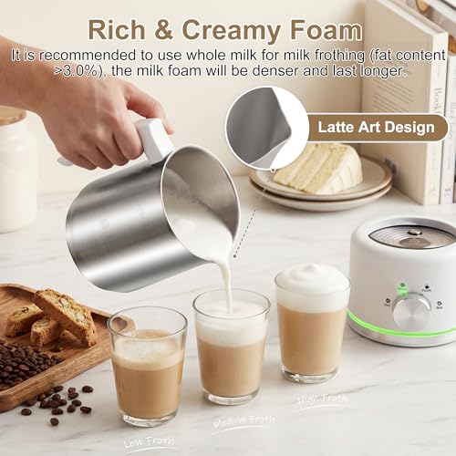 Image of Milk Frother, 16.9 OZ Milk Frother and Steamer, 4 in 1 Electric Milk Frother Dishwasher Safe Durable Silent Frother for Coffee Hot and Cold Foam Maker (White Stainless)