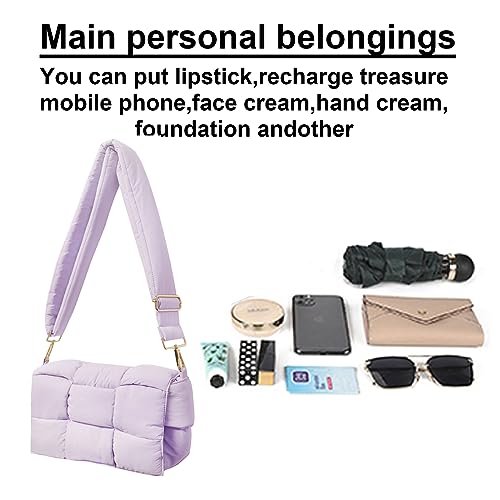 Image of Shoulder Bag Lightweight Puffer Tote Crossbody Bag Handwoven for Women | waterproof nylon, durable, soft padded texture, versatile for travel, work, weekend, everyday, adjustable strap