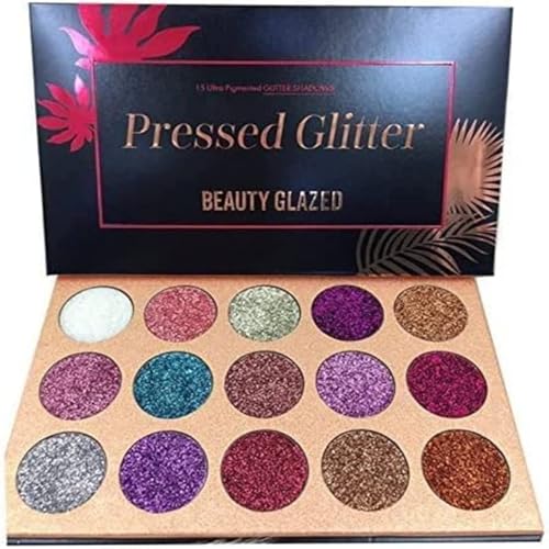 Paleta de sombras de ojos de Shimmer Glitter Paleta de maquillaje prensado Pigmento Polvo suelto brillante de diamante de larga duración Paleta de sombras de ojos Sombras cosméticas(15 Colores)