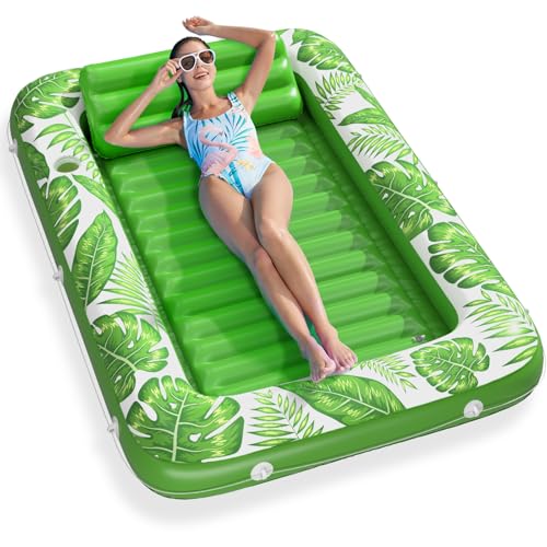 Inflatable Tanning Pool Lounger Float - Jasonwell 4 in 1 Sun Tan Tub Sunbathing Pool Lounge Raft Floatie Toys Water Filled Tanning Bed Mat Pad for Adult Blow Up Kiddie Pool Kids Ball Pit Gre