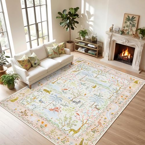 8x10 Washable Rug for Living Room Blush Animal Print Large