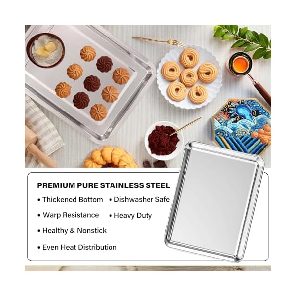 Set of 3 Baking Sheet, Stainless Steel Cookie Sheet Baking Sheet Pan, 9/12/16 Inch Cookie Tray Pans for Baking, Non Toxic & Easy Clean