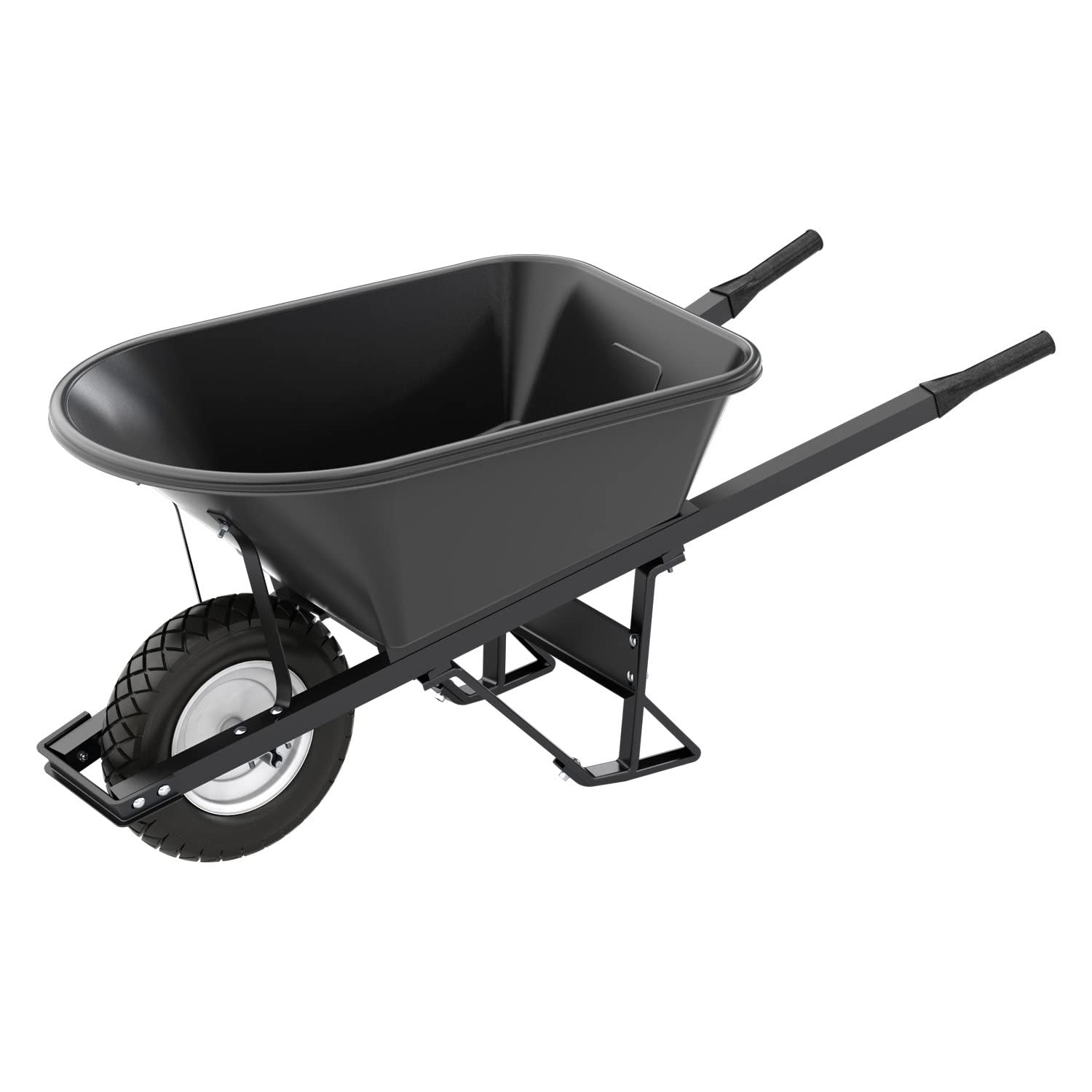Bon 28 910 Premium Contractor Grade Poly-Tray Single Wheel Wheelbarrow with Steel Handle and Flat Free Tire, 5-3/4 Cubic Feet
