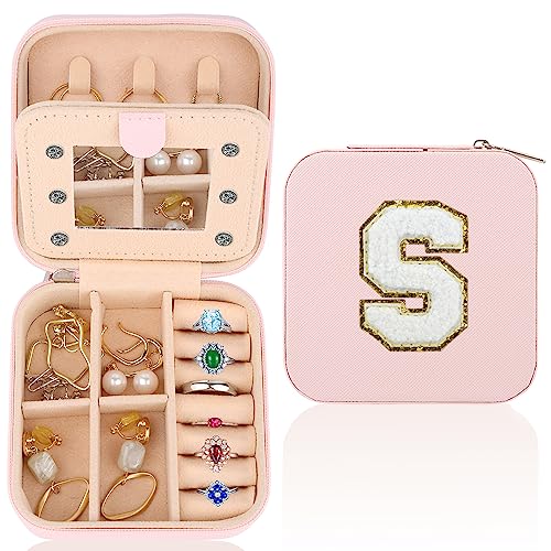 WALLFID Caja de joyería de viaje, organizador de joyas de letras, caja de joyería portátil, regalo ideal para el día de la madre (S)