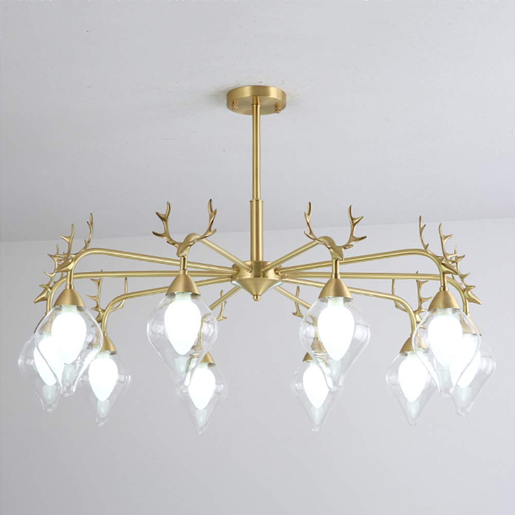 LYMSXAZOU Brushed Brass Antler ChandelierAdjustable 8Light Industrial Ceiling Light Fixture for Dining Room Bedroom & Living Decor