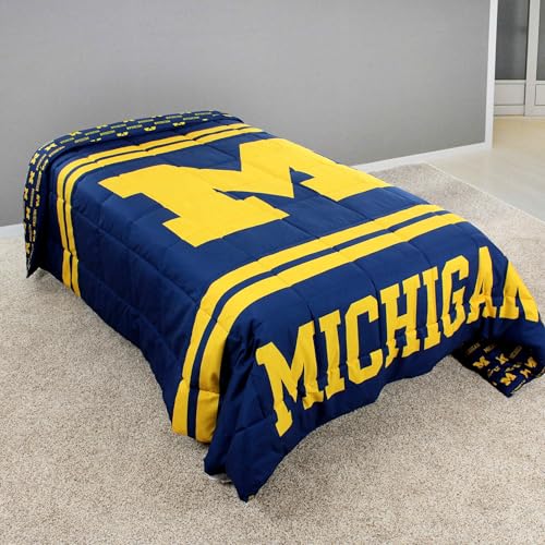 Image of College Covers Everything Comfy Michigan Wolverines Reversible Big Logo Soft and Colorful Comforter, Full