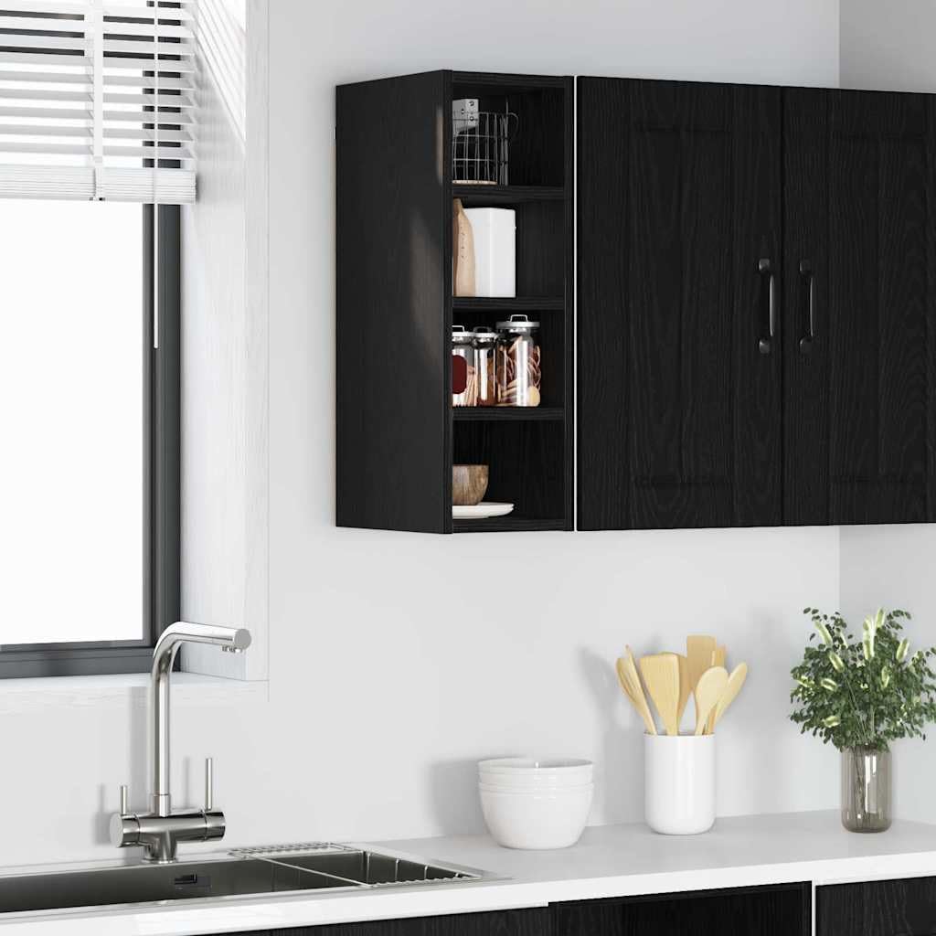 Armadietto pensile con mensola in legno nero effetto rovere 20 x 29,5 x 60 cm con 4 ripiani per cucina e spazio di archiviazione, design moderno per cucina, sala da pranzo e caffetteria